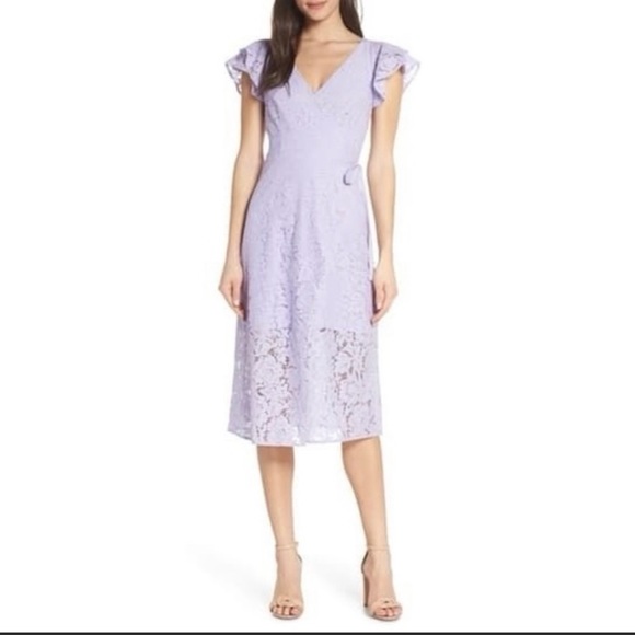 Ali&Jay Lace Ruffle Sleeve Wrap Midi Dress Lavender size Small - Picture 3 of 8